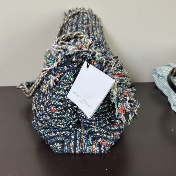 Kurt Geiger Tweed Large Kensington Bag Black Blue Shoulder Flap Closure NEW - Picture 8 of 16